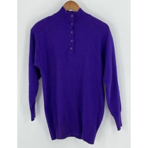 Vtg 80s Outlander Womens‎ M Pruple Lambswool Angora Henley Button Sweater